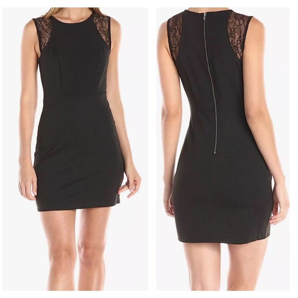 BCBGeneration Lace Shoulder Mini Dress Womens 4 Black Chic Cocktail XGN67F27-001